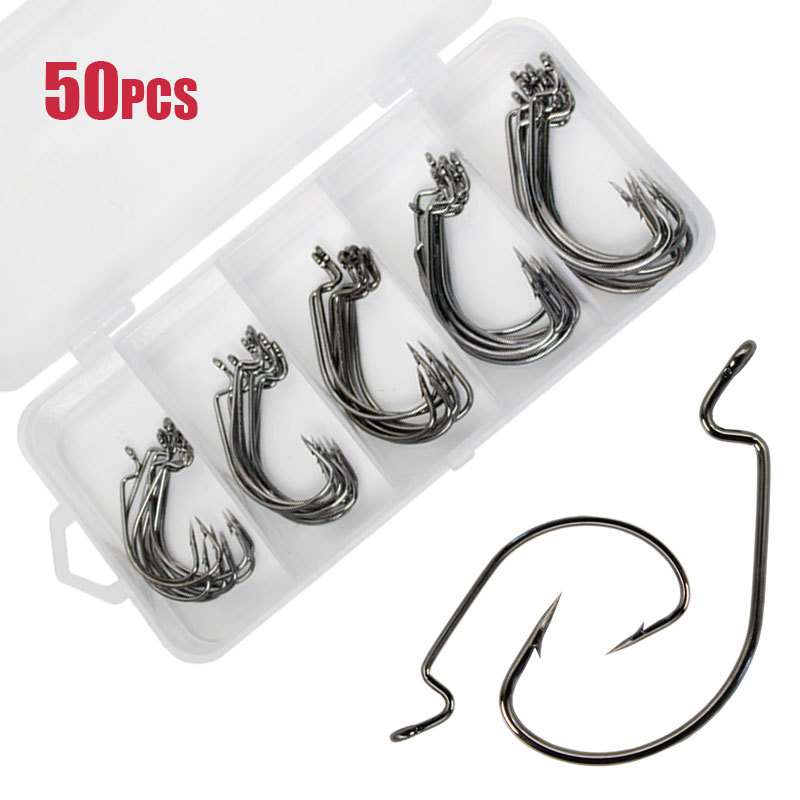 Fishing Hook Barbless - 50 adet Geniş Solucan Kanca Karbon