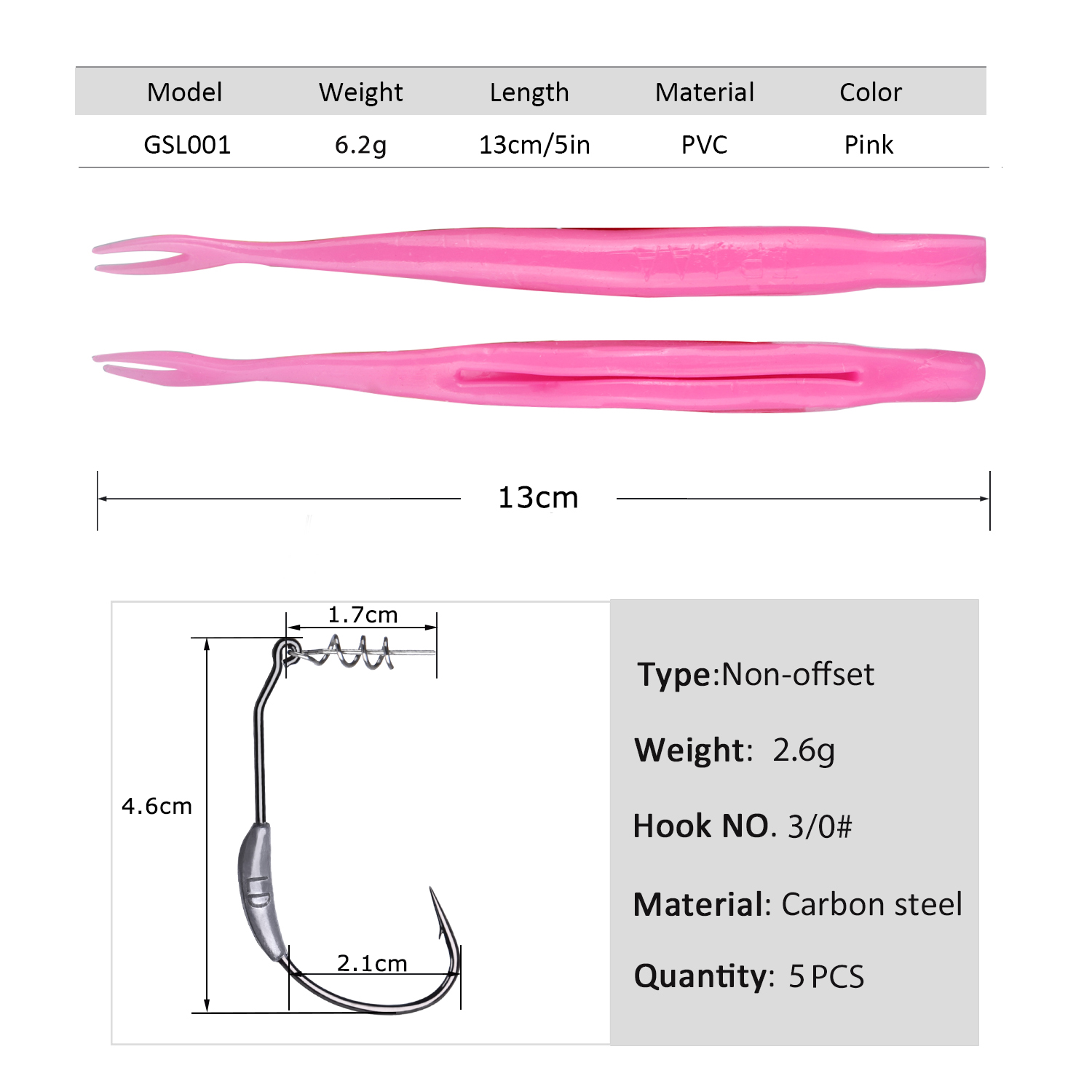 Fishing Hook Weedless - Goture 5 adet Weedless Split Tail