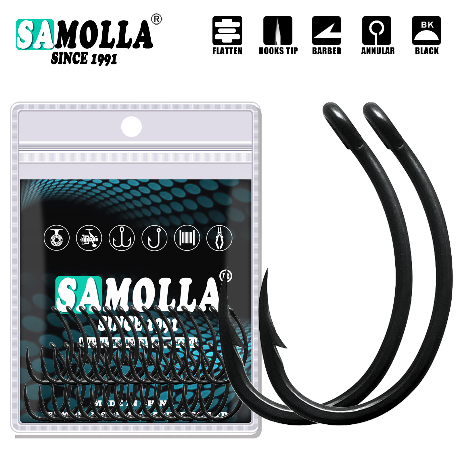 Fishing Hook Offset - 50 adet Sazan Balıkçılık Kancaları PTFE