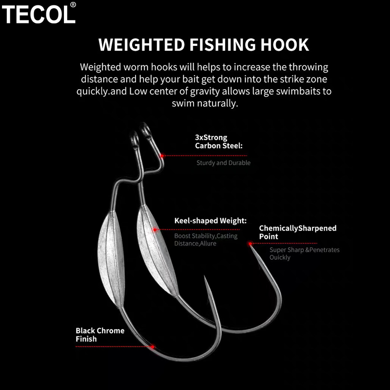 TECOL 3 ADET 6/0 8/0 10/0 Ağır - Fishing Hook Weedless incelemesi ve fiyatı